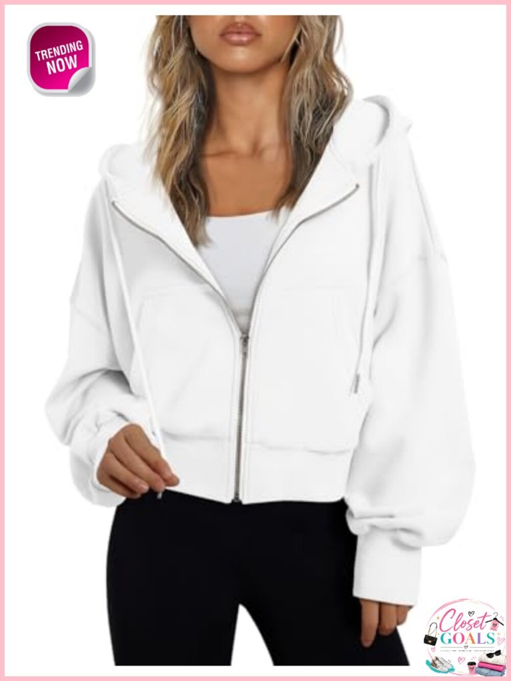 Trendy Queen Womens Zip Up Hoodie Cropped Lightweight Athleisure
